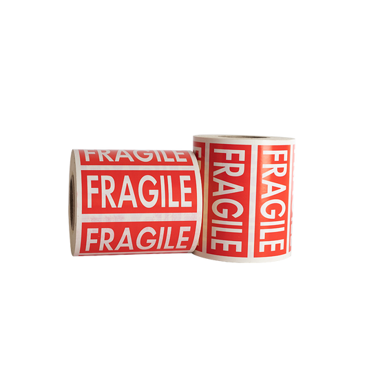 Etiquettes d'expédition FRAGILE fond rouge - 100 x 40mm - x1000